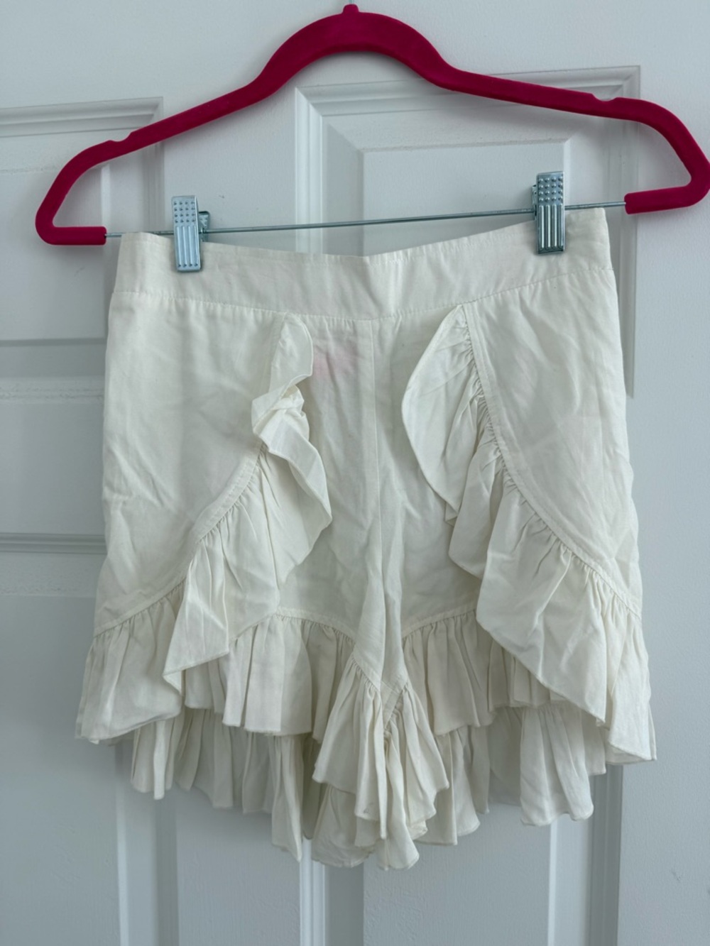 Women's Cream Ruffle Shorts